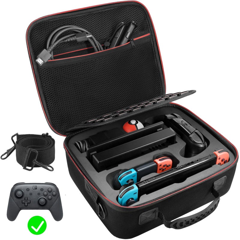 VORI Carrying Case for Nintendo Switch/Switch OLED Model (2021), Hard Travel Storage Protective Case with Handle and Shoulder Strap for Pro Controller, Poke Ball Plus and Switch Accessories, Black - Image 1